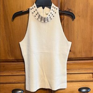Ramy Brook Ivory Studded Mock Neck Tank